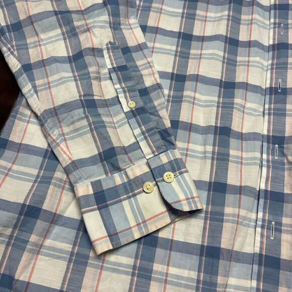 Peter Millar blue white pink plaid long sleeve button down shirt, size XL - Picture 5 of 13